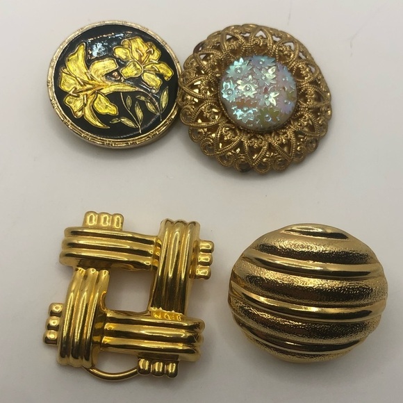 X4 Vtg Scarf Clips Gold Tone Floral & Plain Designs - Picture 1 of 6